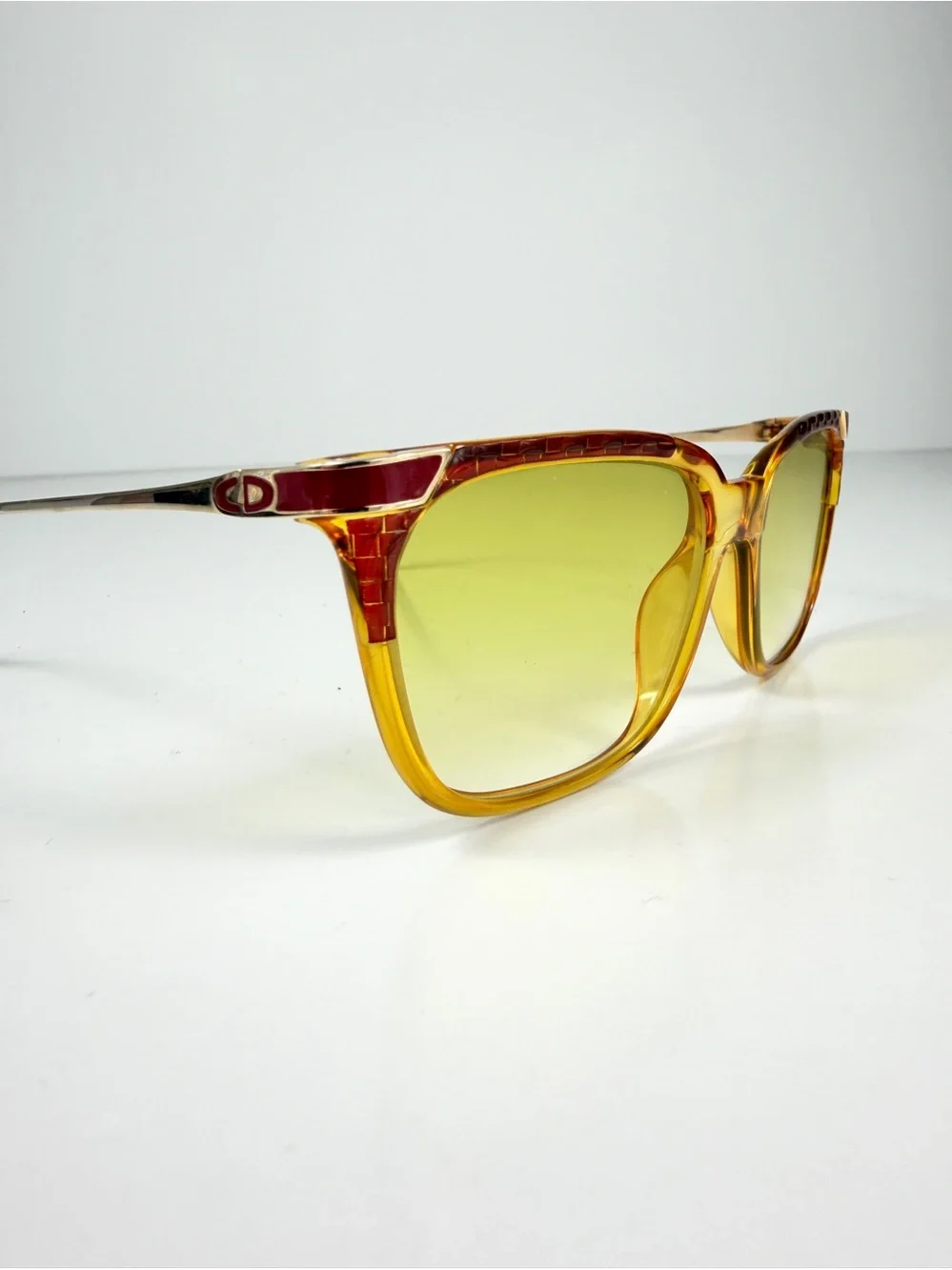 VTG Christian Dior 2403 Croc Embossed Butterfly Cat Eye CD Logo Yellow Burgundy